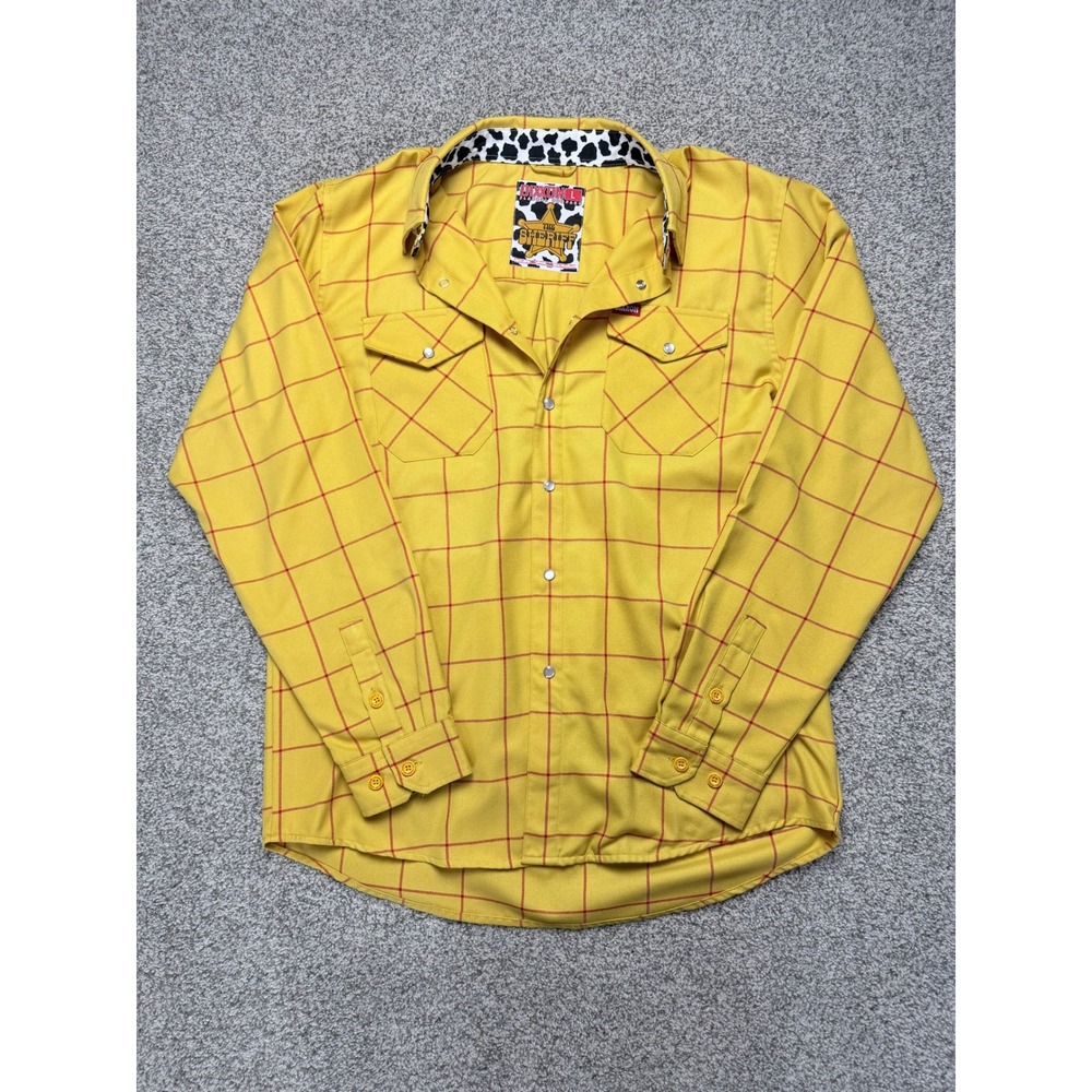 Dixxon The Sheriff Flannel Men's L Yellow Red Plaid Woody Inspired Snap Shirt